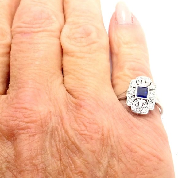 Vintage! Authentic Tiffany & Co Irid Platinum Diamond Sapphire Cocktail Ring - Picture 5 of 8